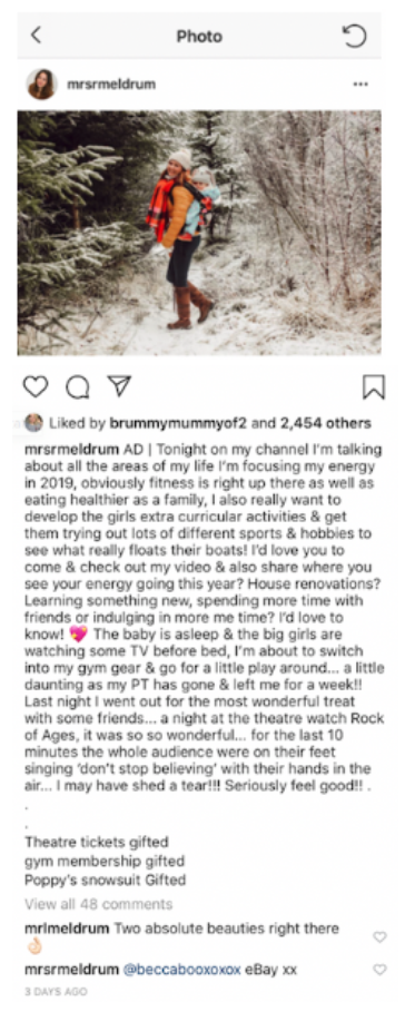 Instagram post from Mrs Meldrum on Instagram highlighting an advertised post