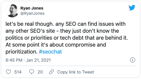 Ryan Jones tweet about the SEO industry